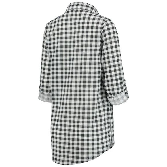 Pittsburg Pirates Pajamas Womens Medium Charcoal  Plaid Button Up Sleep Wear Top - Picture 3 of 16